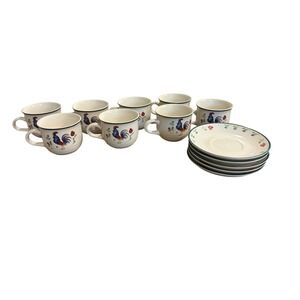 International Tableworks Rooster Stoneware Coffee Cups and Saucers Set of 13